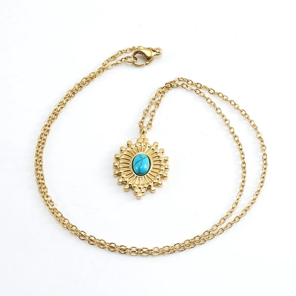 Bohemian Turquoise Birth Pendant Necklace, Gold Plated Vintage Nature Stone Native Western Jewerly Birthday Gift for Women