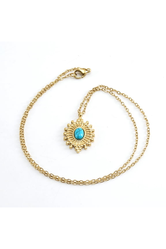 Bohemian Turquoise Birth Pendant Necklace, Gold Plated Vintage Nature Stone Native Western Jewerly Birthday Gift for Women