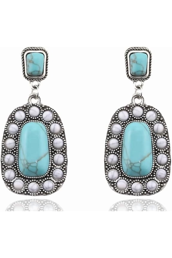 Bohemian Turquoise Earrings for Women Boho Vintage Oval Western Drop Dangle Earrings Geometric Ethnic Teardrop Earrings Turquoise Jewelry