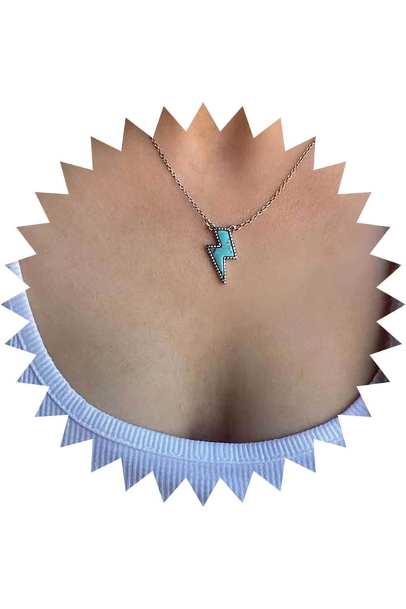 Bohemian Turquoise Lighting Choker Necklace Blue Turquoise Stone Pendant Necklace Turquoise Thunder Collar Necklace Minimalist Lightning Bolt Necklace Jewelry for Women Gifts