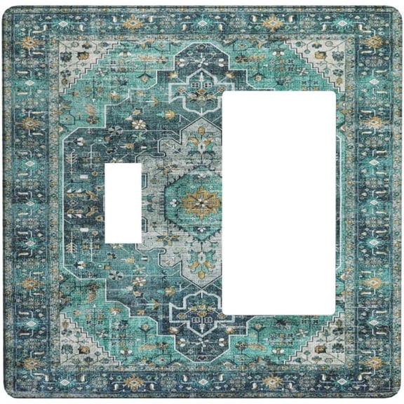 Bohemian Turquoise Teal/Mutil Oriental Medallion 2 Gang Artistic Light Switch Cover Plates Combination Toggle Rocker/Decora Wall Plate Electrical Decorative Switch Plate Covers Faceplate for Bathroom