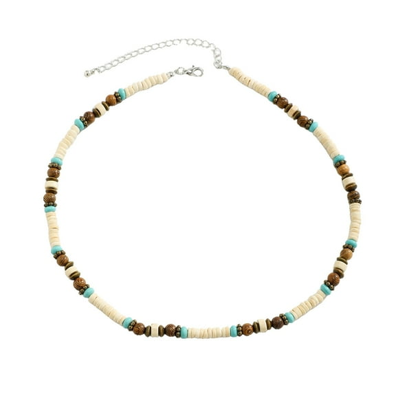 Bohemian Turquoise Wood Bead Necklace for Men Surf Beach Jewelry Collarbone Chain Summer Stylish Handmade Accessories