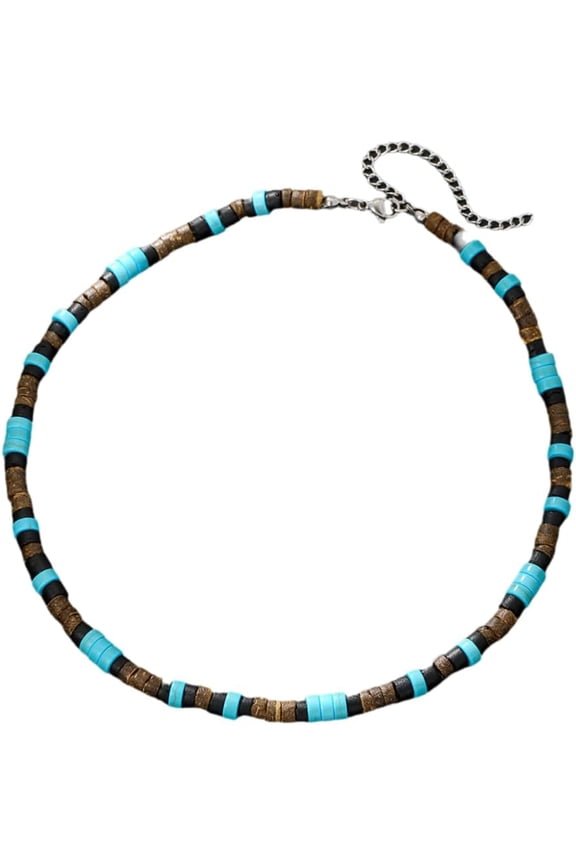 Bohemian Turquoise Wood Beads Choker Necklaces for Women Men Vintage Natural Stone Patchwork Adjustable Chain Necklace Holiday Beach Birthday Friendship Mother's Day Gift