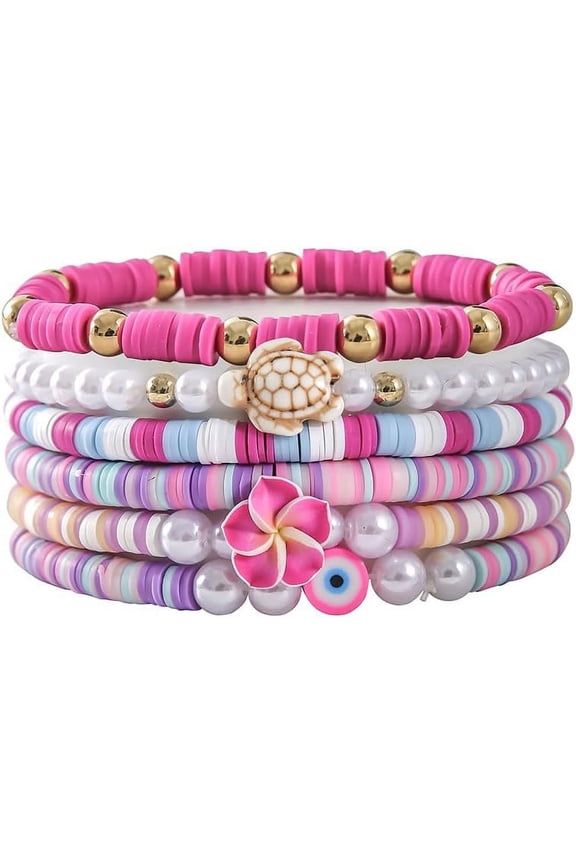 Bohemian Turtles Heishi Beaded Stretch Bracelets For Women Polymer Clay Colorful Flower Vinyl Disc Surfer Layering Stackable Beads Preppy Bracelet Friendship Summer Beach Jewelry Set