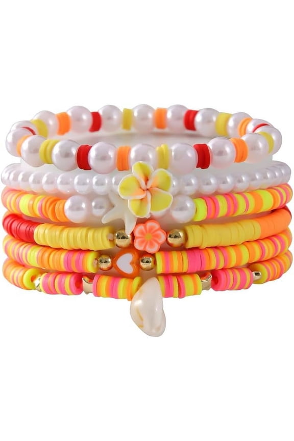 Bohemian Turtles Heishi Beaded Stretch Bracelets For Women Polymer Clay Colorful Flower Vinyl Disc Surfer Layering Stackable Beads Preppy Bracelet Friendship Summer Beach Jewelry Set