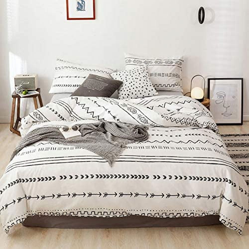 Bohemian Twin Bedding Duvet Cover Set Black Striped Ethnic Boho