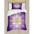 thumbnail image 1 of Bohemian Twin Size Duvet Cover Set, Interlace Circles Sign of Cosmos Harmony Folk Hidden Abstract Motif, Decorative 2 Piece Bedding Set with 1 Pillow Sham, Dark Purple Blue Yellow, by Ambesonne, 1 of 3