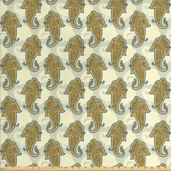 Bohemian Upholstery Fabric by the Yard, Paisley Pattern Traditional Boho Culture Leaf Print with Eastern Effects Art, Decorative Fabric for DIY and Home Accents, Mustard by Ambesonne
