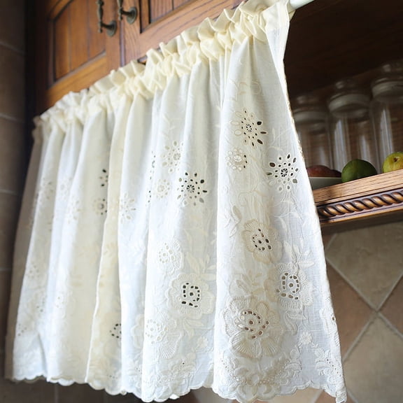 Bohemian Valances Floral Embroidered Cotton Cafe Tier Curtain Lace Half Window Curtains Kitchen Curtains