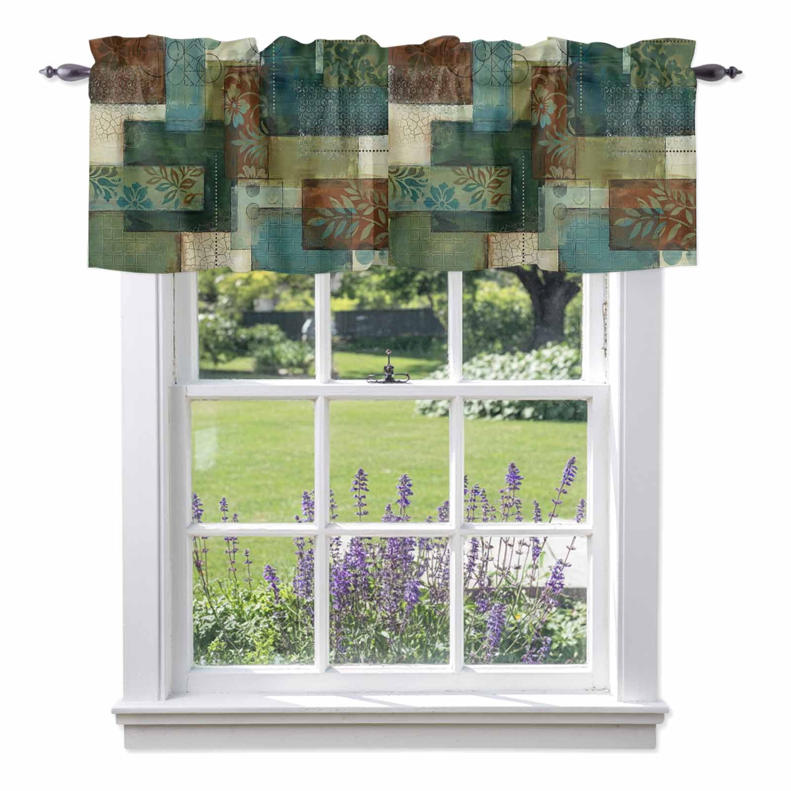 Bohemian Valances for Windows Vintage Floral Texture Geometric Plaid ...