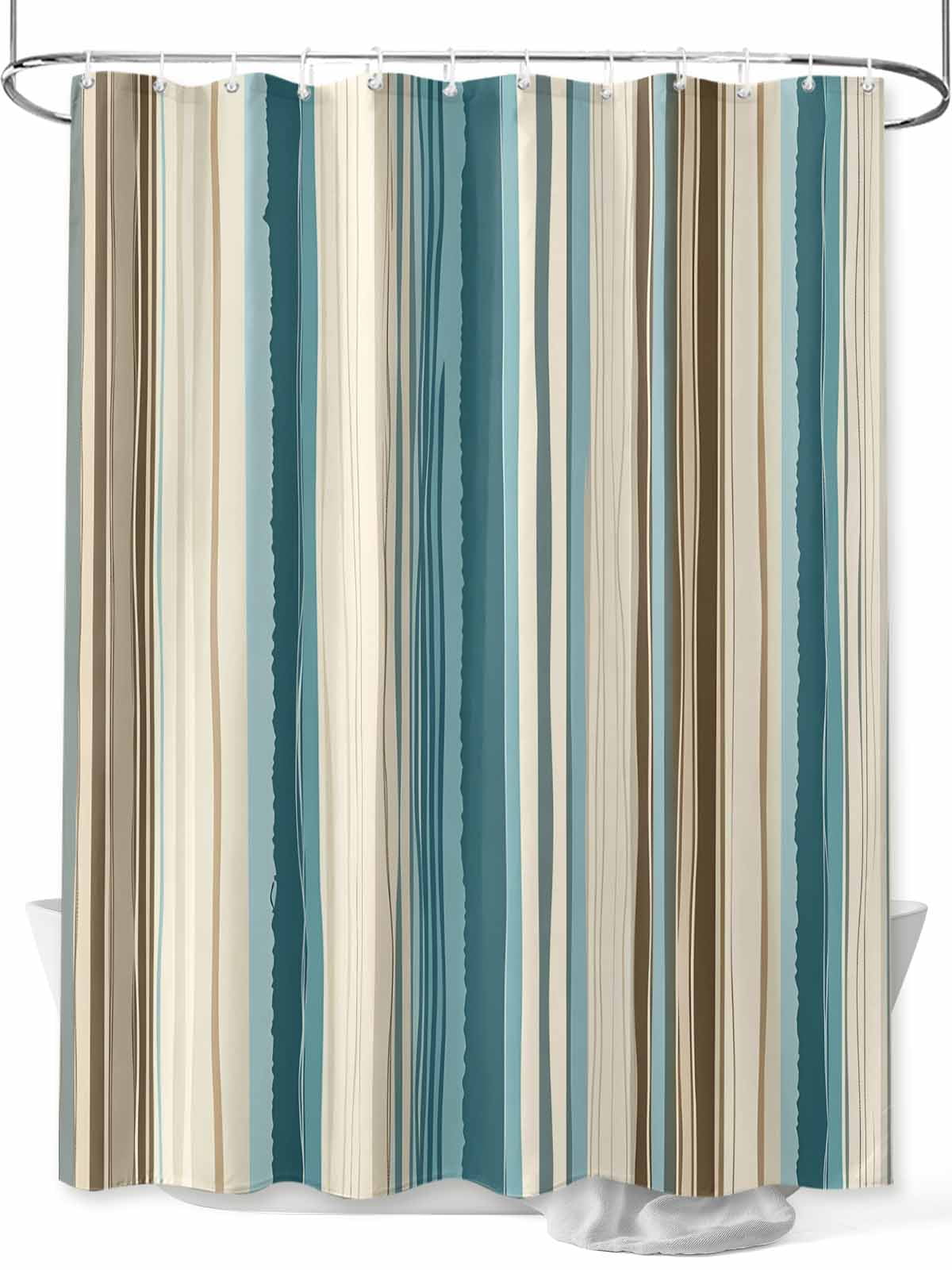 Bohemian Vertical Stripe Shower Curtain, Green Beige Simple Lines ...