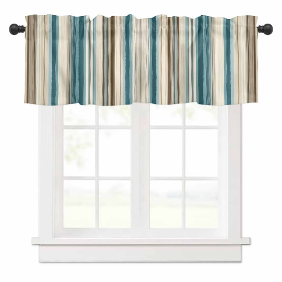 Bohemian Vertical Stripe Valances for Windows Green Beige Simple Lines Rod Pocket Curtain Valance Window Treatment Short Curtains for Kitchen Living Room, 60"x18"