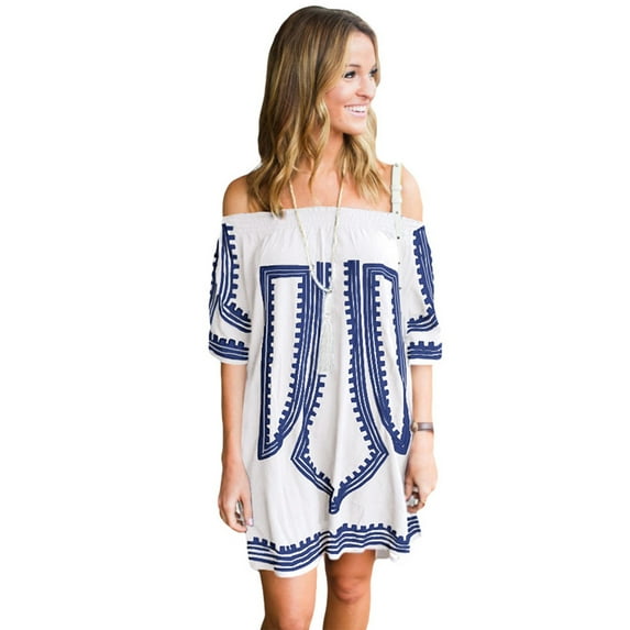 Bohemian Vibe Geometric Print Off The Shoulder Beach Mini Dress