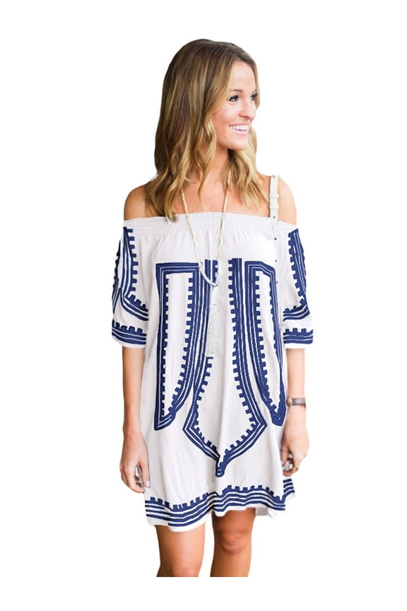 Bohemian Vibe Geometric Print Off The Shoulder Beach Mini Dress
