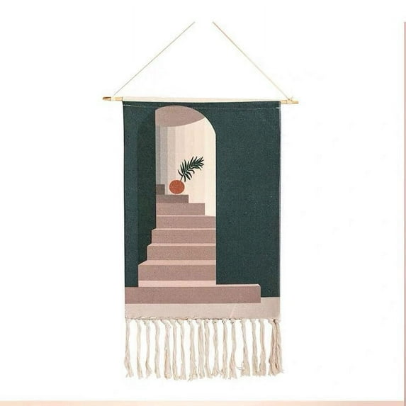 Bohemian Vintage Aesthetic Macrame Cotton Tassel Handmade Wall Hanging Tapestry for Home Living Room Boho Decor Art Decoration (GT001-3,50x90cm with Tassel)