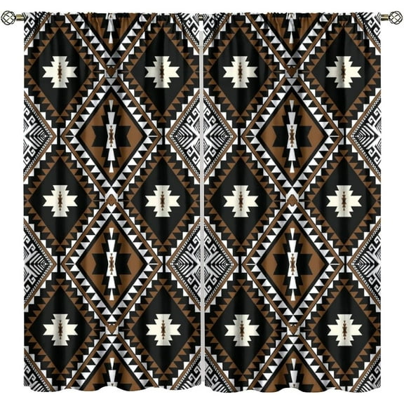 Bohemian Vintage Aztec Blackout Curtains, Abstract Geometric Tribal American Native Art Printed Window Drapes, for Living Room Bedroom 52" W X 84" L
