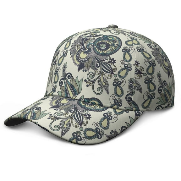 Bohemian Vintage Baseball Cap – Ethnic Floral Geometric Colorful Art Paisley Boho Retro Abstract Decorative Pattern Mandala Exotic Artistic Elegant Classic Chic