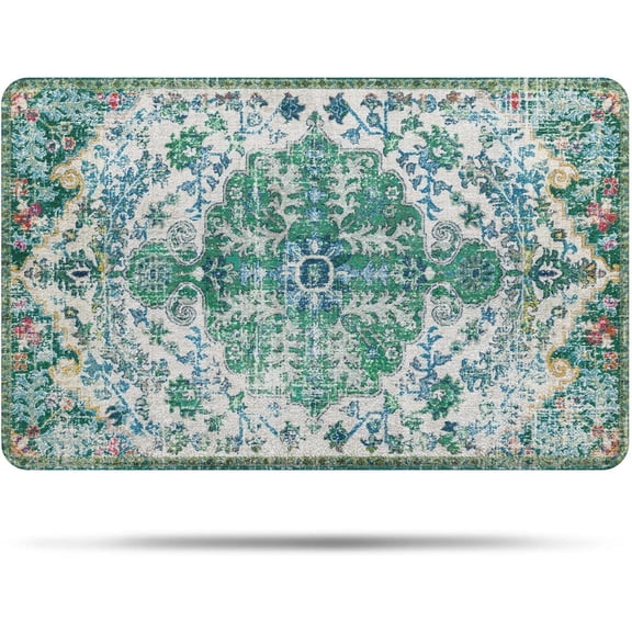 Bohemian Vintage Bathroom Rug Non-Slip Soft Bath Rug Machine Washable Oriental Persian Bathroom Mat Traditional Farmhouse Floral Floor Mat for Bathtub Shower Entrance, 20'''' x 32''''