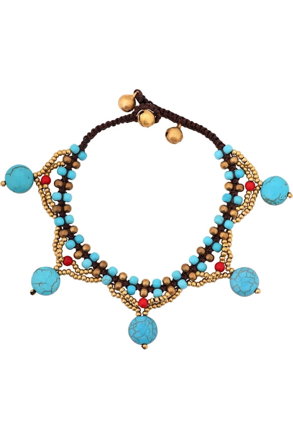 Bohemian Vintage Created Turquoise Anklet, Boho Summer Beach Ankle Jewelry Gift for Women