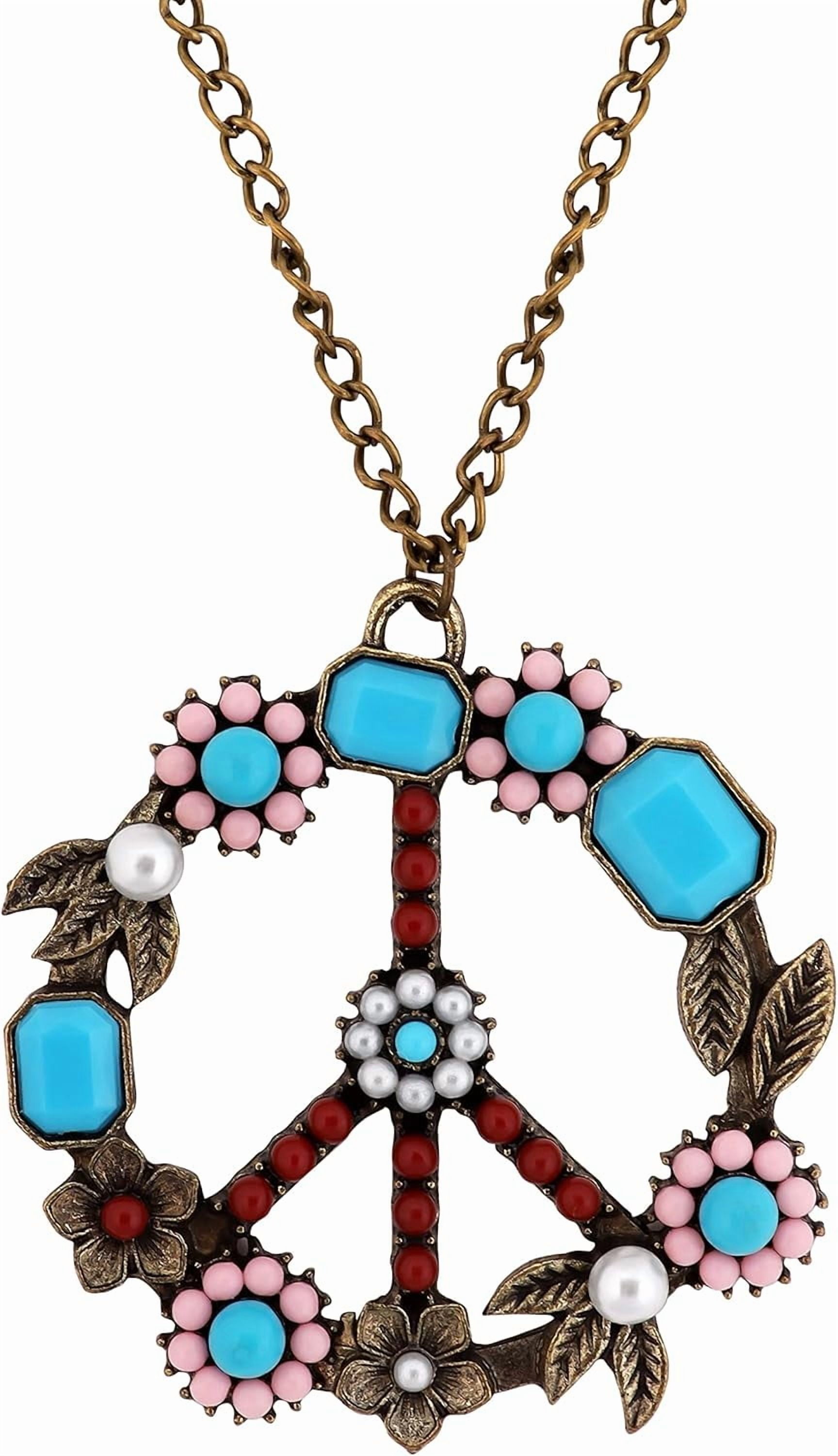 Bohemian Vintage Hippie Flower Colorful Beads Peace Sign Pendant