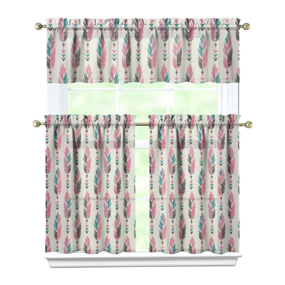 Bohemian Vintage Kitchen Curtains Tier and Valance Set Rustic Tribal Style Boho Chic Earthy Patterns Aesthetic Rod Pocket Window Curtain Set for Home Decorators and Kitchen Spaces