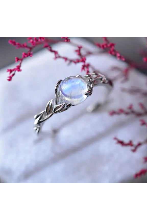 Bohemian Vintage Leaves Plant Moonstone Women's Ring