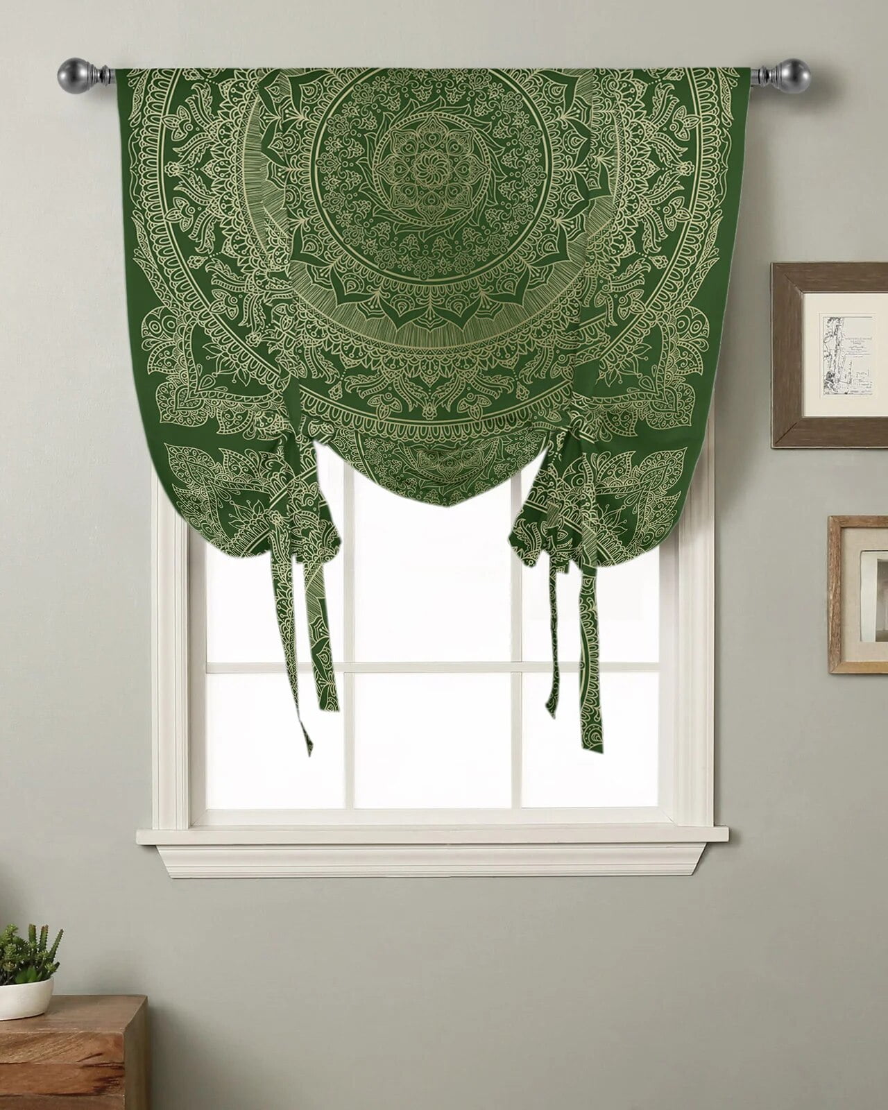 Bohemian Vintage Mandala Flower Green Kitchen Short Window Curtain Modern Home Decor Small ...