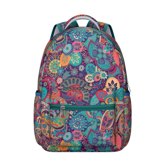 Bohemian Vintage School Backpack with Earthy Floral and Artistic Tribal Patterns, Durable Waterproof Oxford Cloth, Adjustable Straps, Large Capacity Rustic Style School Bag
