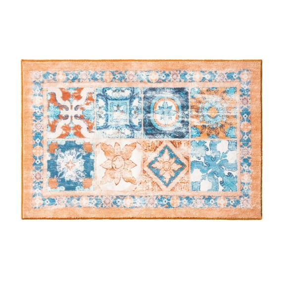Bohemian Vintage Series Area Rug, Ethnic Style Washable Non-Slip Rug, 2 x 3 ft, Orange, 1 Pack