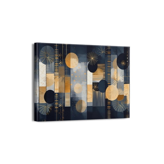 Bohemian Wall Decor Abstract Architectural Art Canvas Gold and Black Art Abstract Line Painting Wall Decorations10"x8" for Dining Room Living Room Bedroom Office