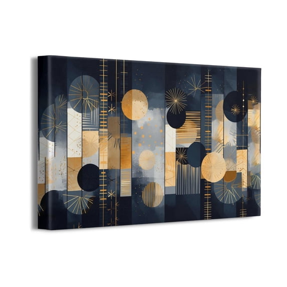 Bohemian Wall Decor Modern Abstract Art Canvas Gold and Black Art Rustic Wall Decorations 16"x12" for Dining Room Living Room Bedroom Office