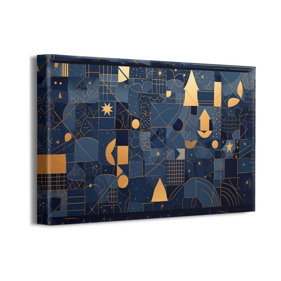 Bohemian Wall Decor Modern Abstract Art Canvas Gold and Black Art Rustic Wall Decorations 16"x12" for Dining Room Living Room Bedroom Office