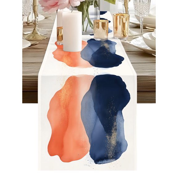 Bohemian Watercolor Splashes Table Runners 36 Inches Long Gold Flecked Accents Kitchen Dining Table Runner Dresser Scarves for Party Coffee Holiday Party Decor