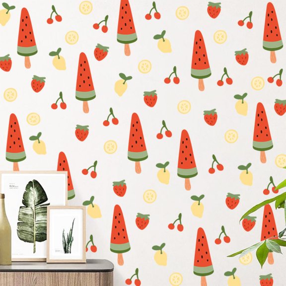 Bohemian Watermelon Popsicle Wall Decals with Summer Fruit and Cherry Design,Self-Adhesive Pvc for Student Room and Kitchen,Wall Decor