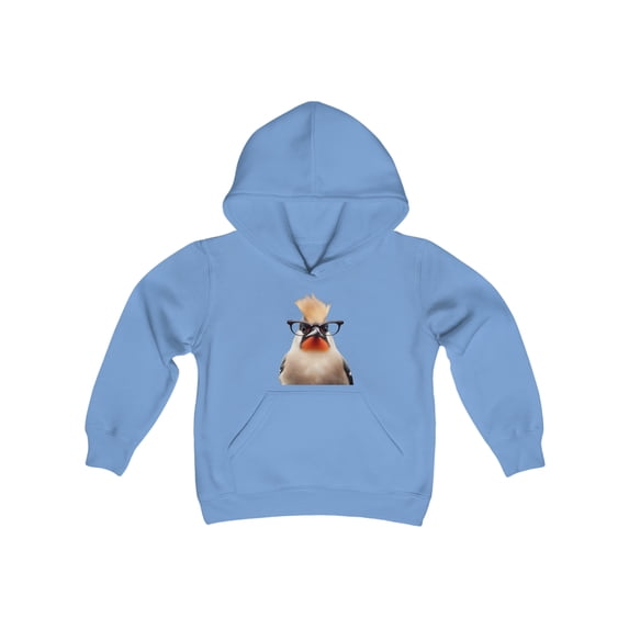 Bohemian Waxwing Bird with Glasses - Youth Heavy Blend Hooded Sweatshirt