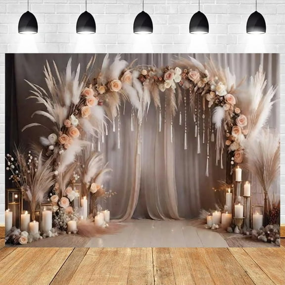 Bohemian Wedding Photography Backdrop Pampas Grass Curtain Baby Shower Party Background Adult Birthday Wedding Portrait Decor Backdrop Summer Spring Bohemian Banner
