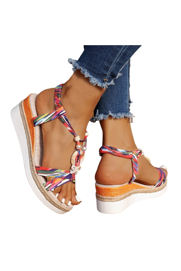 Bohemian Wedge Sandals for Women Wide Width Open Toe Casual Platform Dress Shoes Non Slip Walking Sling Back Sandal White Size 8.5