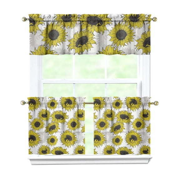 Bohemian Wildflower Curtains 24" Short - 3 Panel Rustic Farmhouse Set with Vintage Botanical Design, Rod Pocket