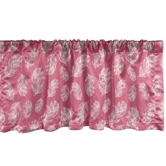 Ambesonne Bohemian Valance Pack of 2, Curly Feathers Drawing, 54"X18", Pastel Pink and White