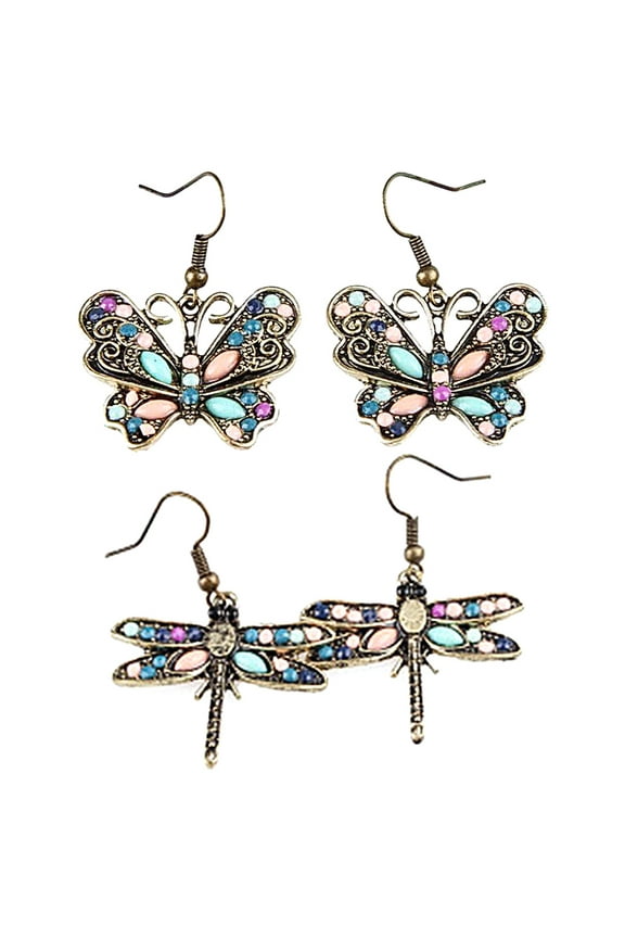 Bohemian Women Butterfly Dragonfly Rhinestone Charm Hook Earrings Jewelry Gift-2