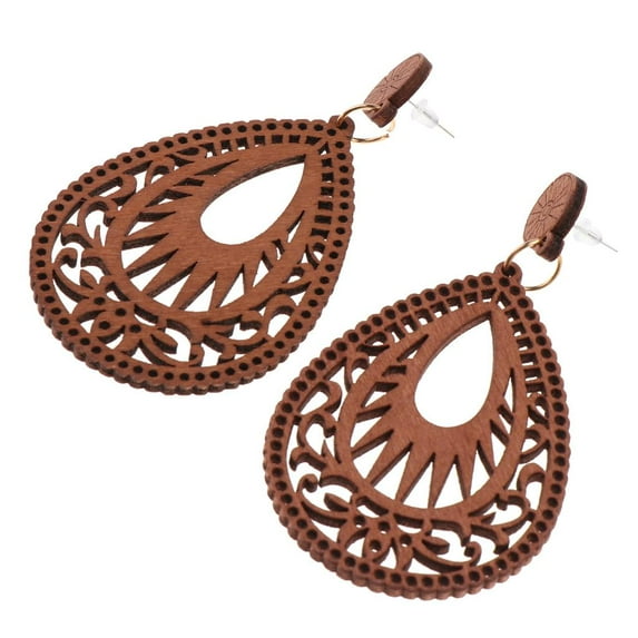 Bohemian Women Wooden Ears Dangle Pendant Hook Ears Coffee Color