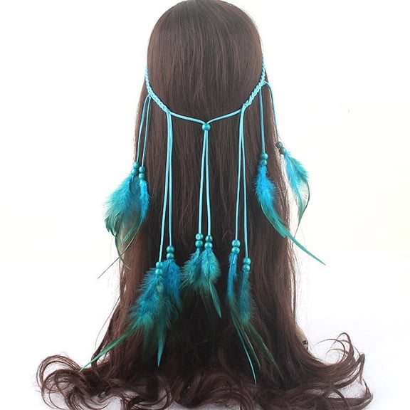 Bohemian Women's Headband - Peacock Tassel Hair Accessory, Adjustable Faux Leather with Wooden Beads, Festival Headpiece for Parties, Weddings & Costumes