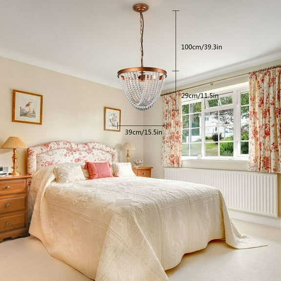 Bohemian Wood Beaded Chandelier Kitchen Island Pendant Light Ceiling Lamp Dimmable