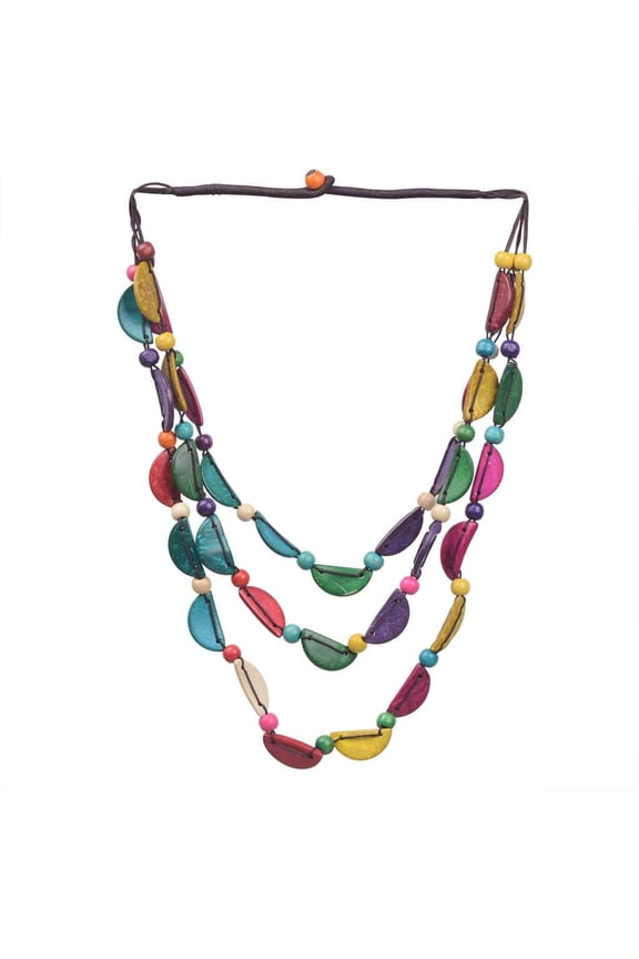 Bohemian Wooden Coconut Shell Wood Beaded Choker Necklace African Ethnic Colorful Long Layered Bib Multilayer Flower Geometric for Women Chunky Party Costume Vaction Jewelry