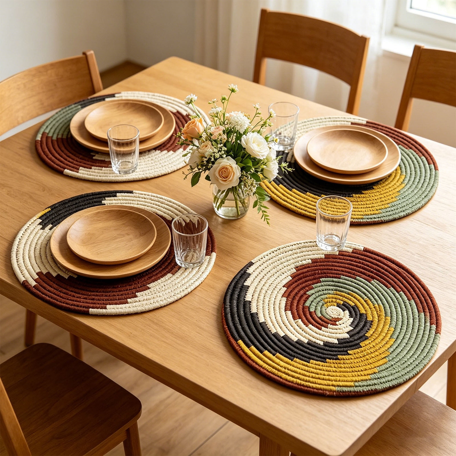 Bohemian Woven Linen Round Placemats 4 Pack Fringe Edge Heat Insulation ...