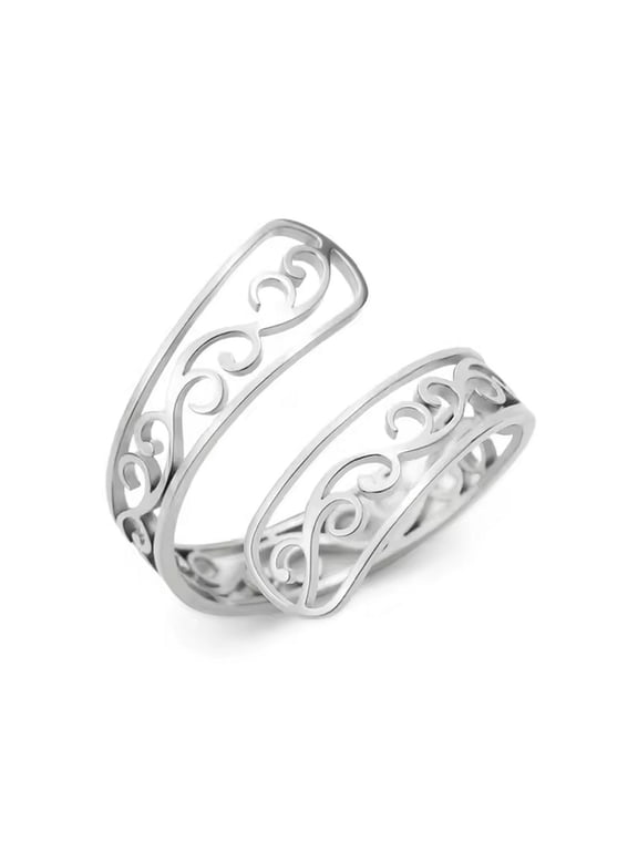 Bohemian Wrap Ring Silver 316L Stainless Steel Boho Filigree Spoon Band Womens Fantasy Forge Jewelry