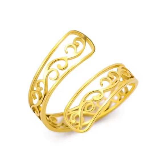 Bohemian Wrap Ring Womens Gold PVD 316L Stainless Steel Boho Filigree Spoon Band Fantasy Forge Jewelry