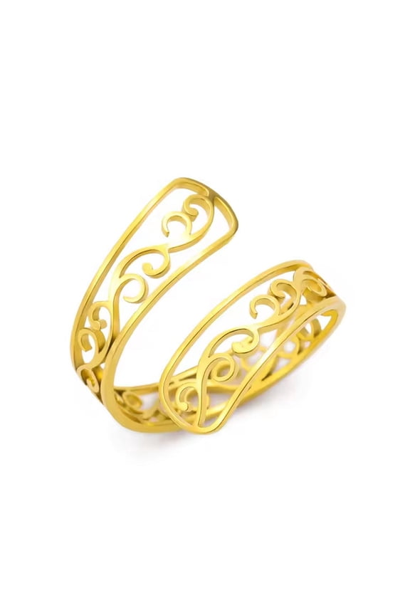 Bohemian Wrap Ring Womens Gold PVD 316L Stainless Steel Boho Filigree Spoon Band Fantasy Forge Jewelry