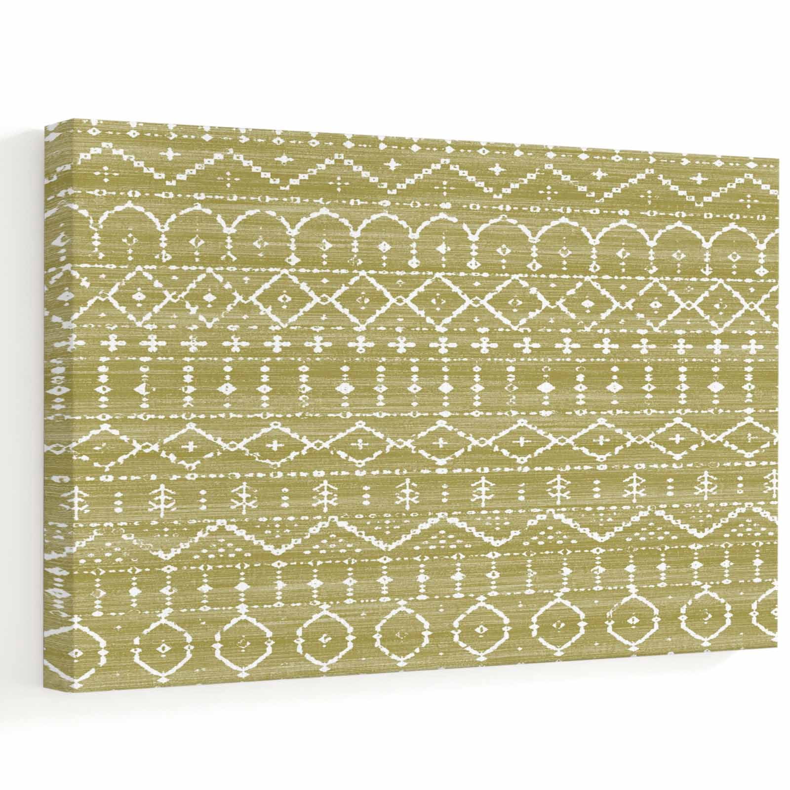 Bohemian Yellow Canvas Wall Art, Boho Tribal Geometric Diamond Lines ...