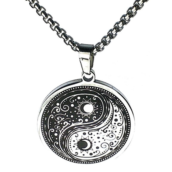 Bohemian Yin Yang Necklace Stainless Steel Filigree Gypsy Harmony Pendant